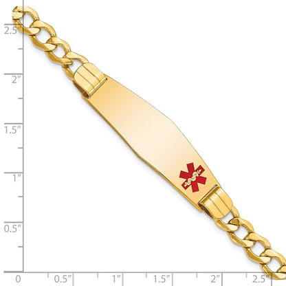 10k Medical Semi-Solid Chain/Solid Plate Soft Diamond Shape 40x12mm Off-Center Red Enamel Curb Link 7 inch ID Bracelet