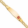 10k Medical Semi-Solid Chain/Solid Plate Soft Diamond Shape 40x12mm Off-Center Red Enamel Curb Link 7 inch ID Bracelet