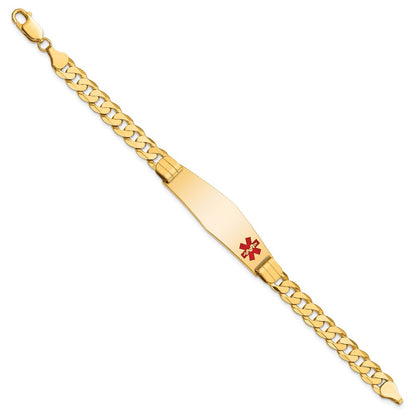 10k Medical Solid Chain/Solid Plate Soft Diamond Shape 40x12mm Off-Center Red Enamel Curb Link 8 inch ID Bracelet