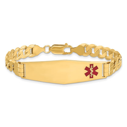 10k Medical Solid Chain/Solid Plate Soft Diamond Shape 40x12mm Off-Center Red Enamel Curb Link 7 inch ID Bracelet