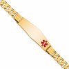 10k Medical Solid Chain/Solid Plate Soft Diamond Shape 40x12mm Off-Center Red Enamel Curb Link 8 inch ID Bracelet