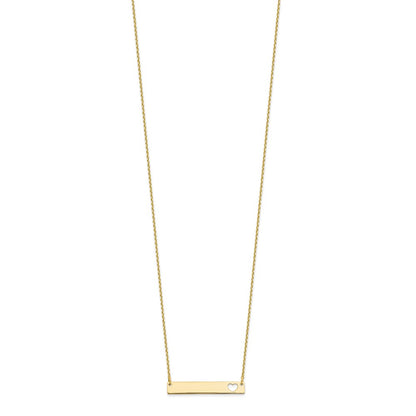 10ky Small Polished Bar Necklace w/ Heart Cut-Out