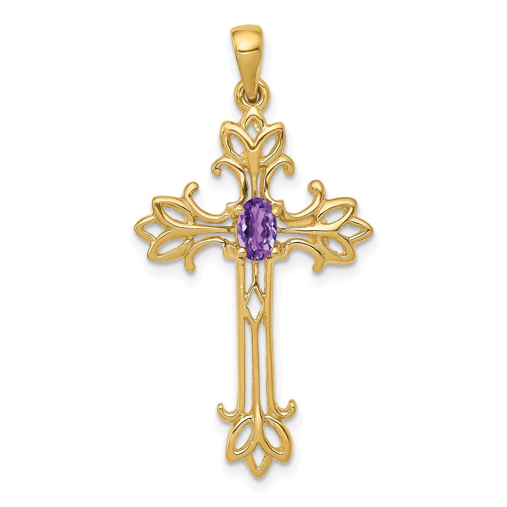 10K 5x3 Oval Amethyst Fancy Cross Pendant