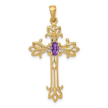 10K 5x3 Oval Amethyst Fancy Cross Pendant