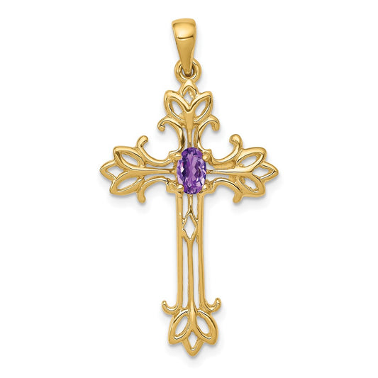 10K 5x3 Oval Amethyst Fancy Cross Pendant