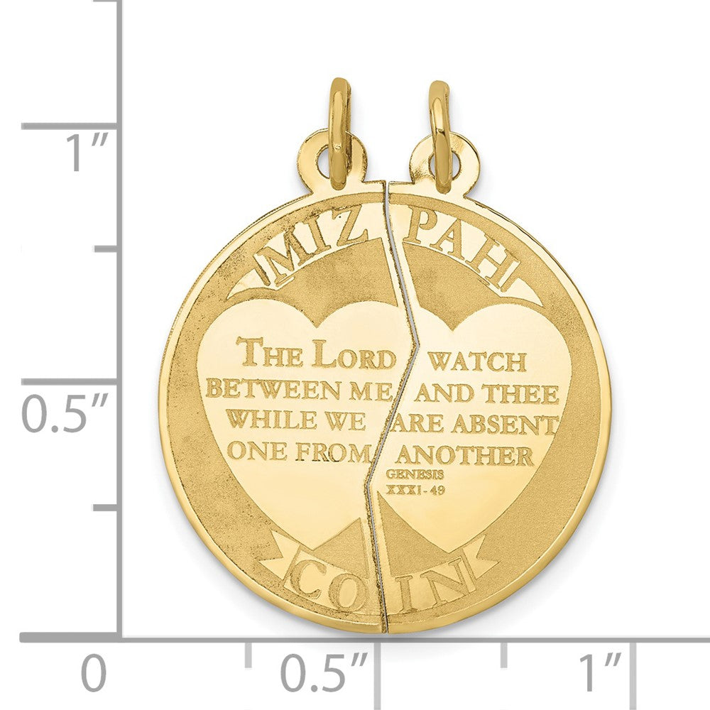 10K Large Polished and Satin MIZPAH COIN with Verse 2-piece Break-apart Charm