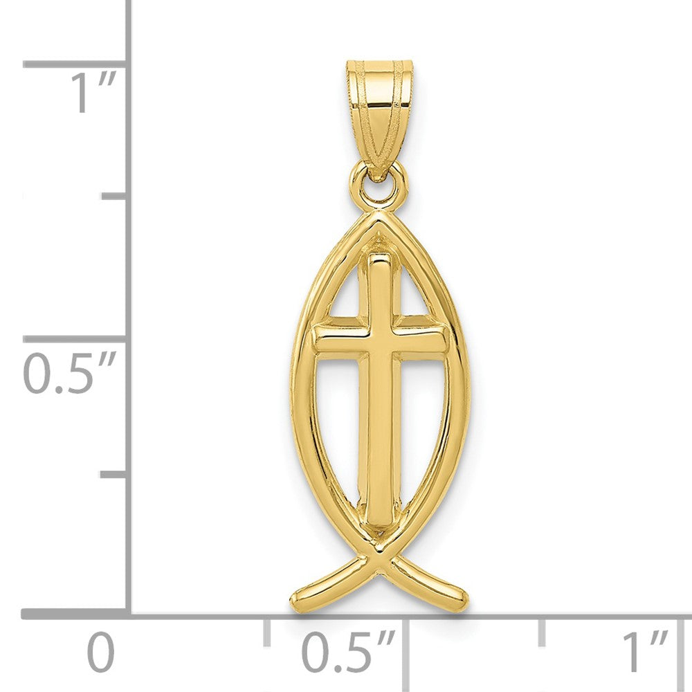 10k Ichthus Fish with Cross Center Pendant