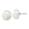 10k White Gold 11-12mm White Button Freshwater Cultured Pearl Stud Post Earrings