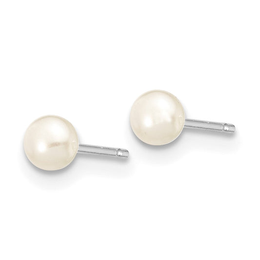 10k White Gold 3-4mm White Button Freshwater Cultured Pearl Stud Post Earrings