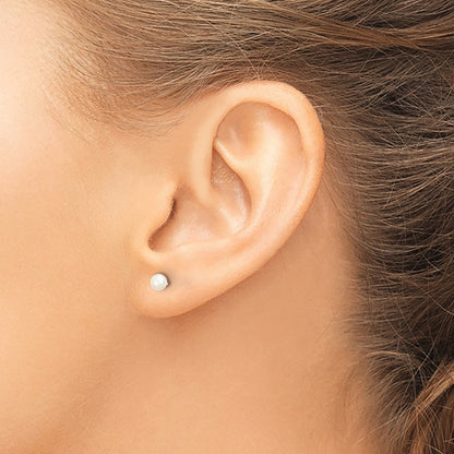 10k White Gold 3-4mm White Button Freshwater Cultured Pearl Stud Post Earrings