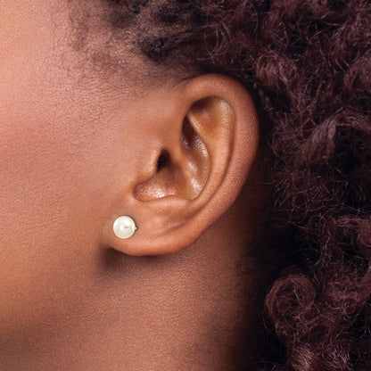 10k White Gold 6-7mm White Button Freshwater Cultured Pearl Stud Post Earrings