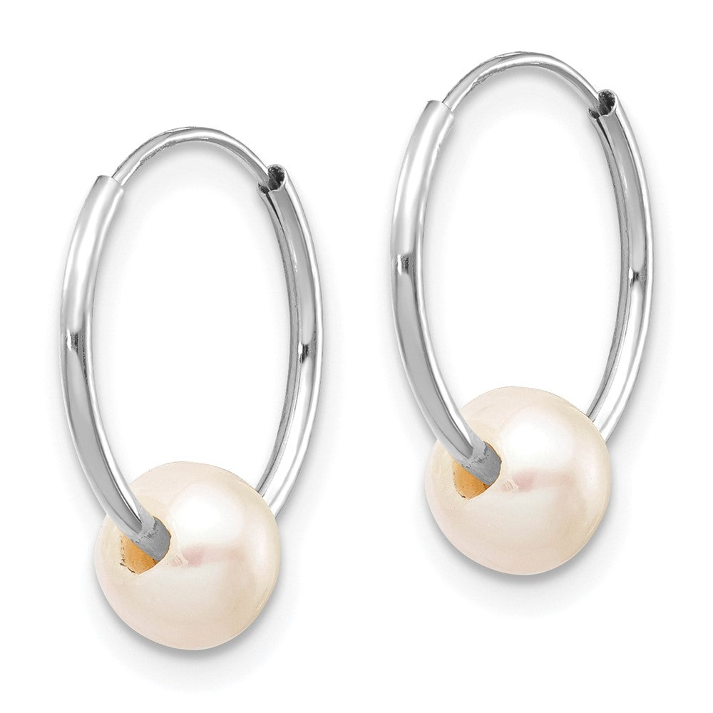 10k White Gold 5-6mm White Semi-round Freshwater Cultured Pearl Endless Hoop Earrings