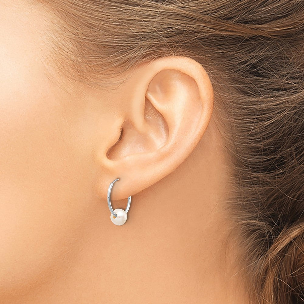 10k White Gold 5-6mm White Semi-round Freshwater Cultured Pearl Endless Hoop Earrings