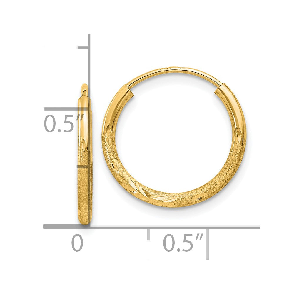 10k 1.5mm Satin Diamond-cut Endless Hoop Earrings