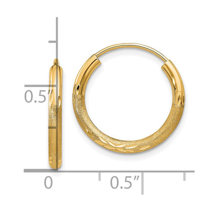 10k 2mm Satin Diamond-cut Endless Hoop Earrings