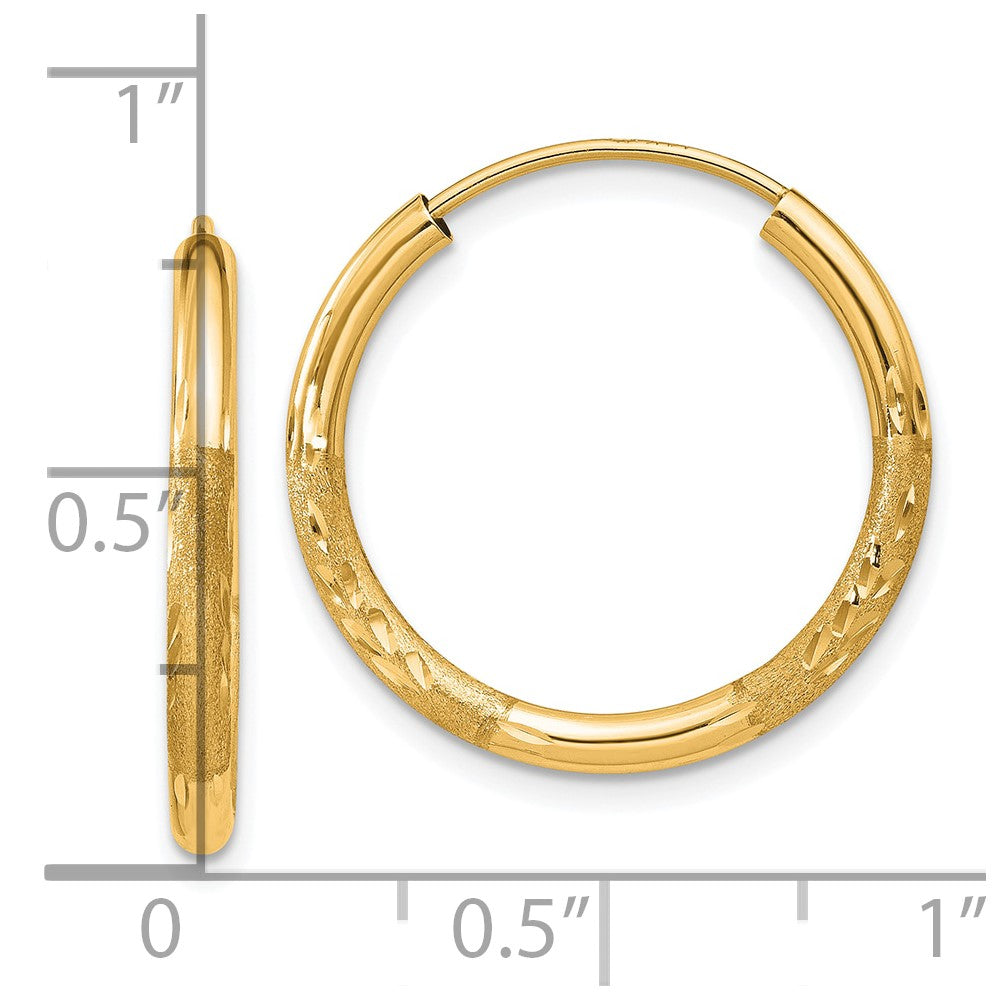 10k 2mm Satin Diamond-cut Endless Hoop Earrings