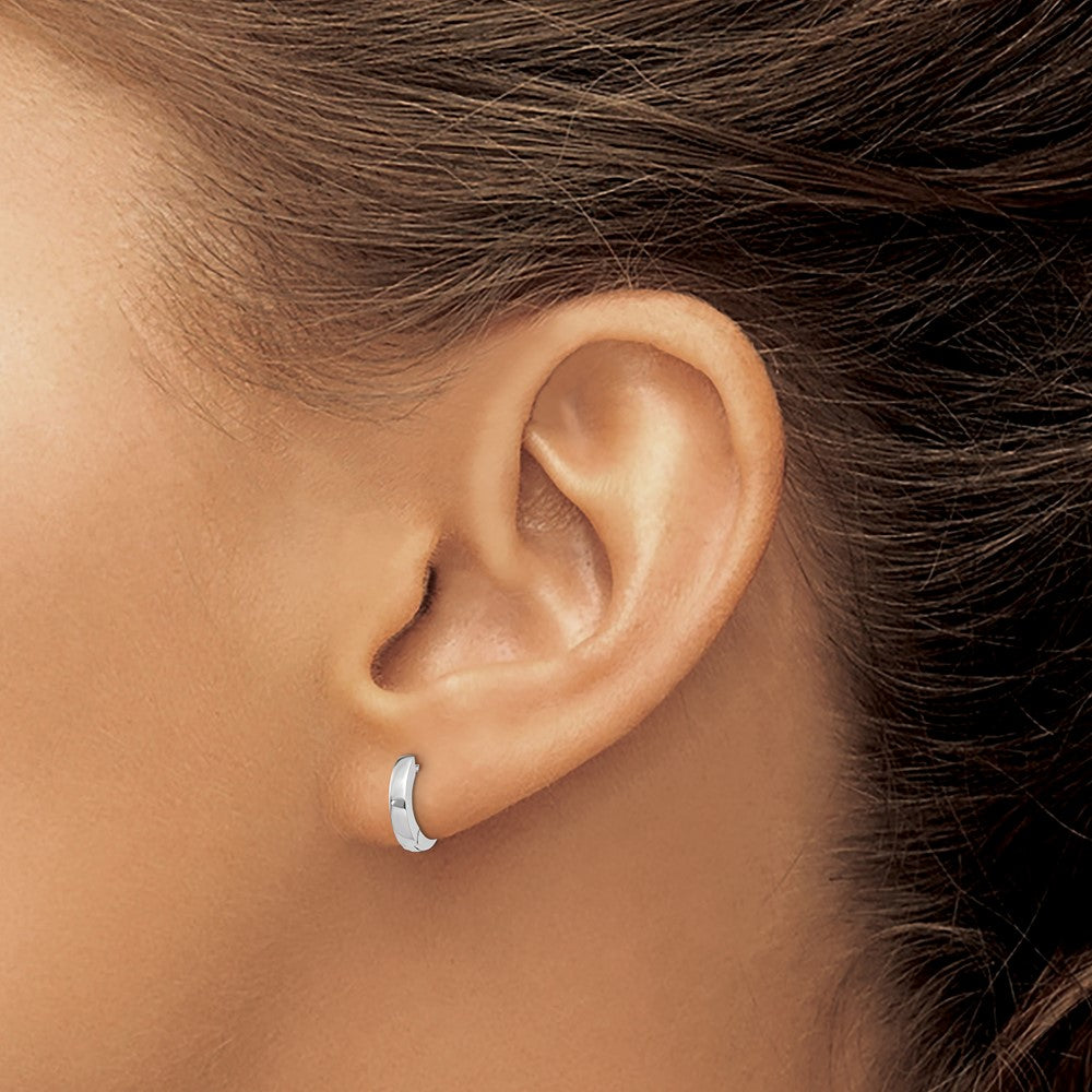 10k White Gold Polished Round Hinged Hoop Earrings