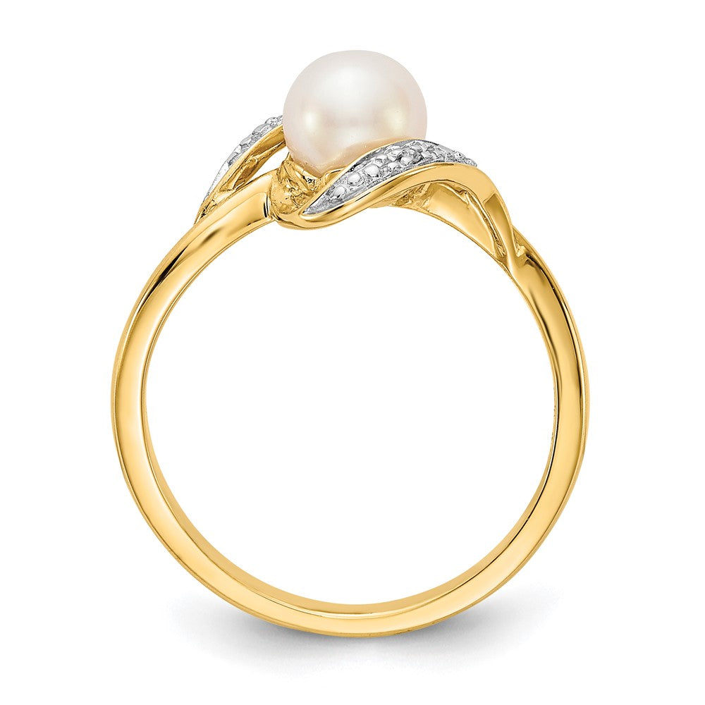 10k Diamond and White Freshwater Cultured Pearl Bypass Ring