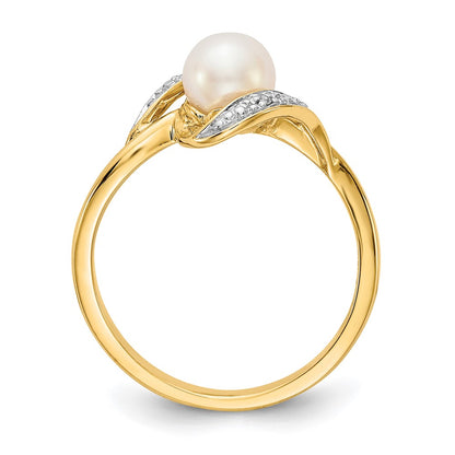 10k Diamond and White Freshwater Cultured Pearl Bypass Ring
