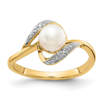 10k Diamond and White Freshwater Cultured Pearl Bypass Ring