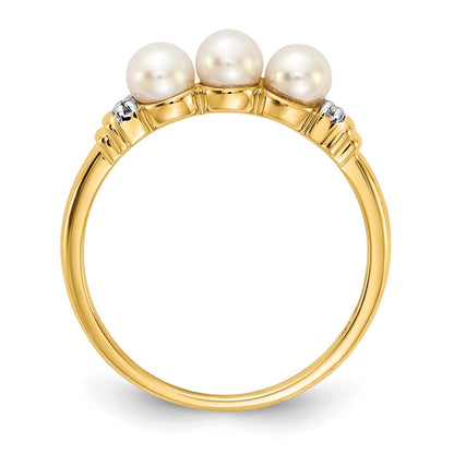 10K Diamond and White Freshwater Cultured 3-Pearl Ring