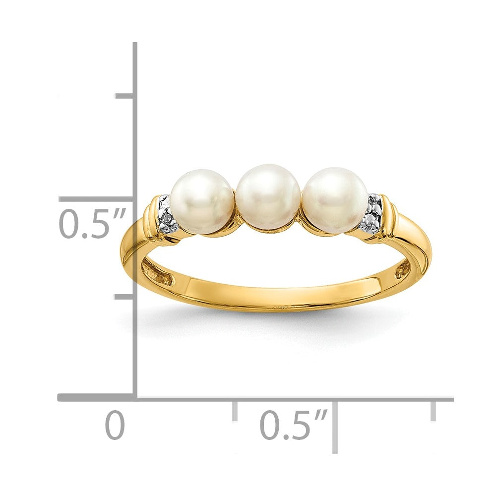 10K Diamond and White Freshwater Cultured 3-Pearl Ring