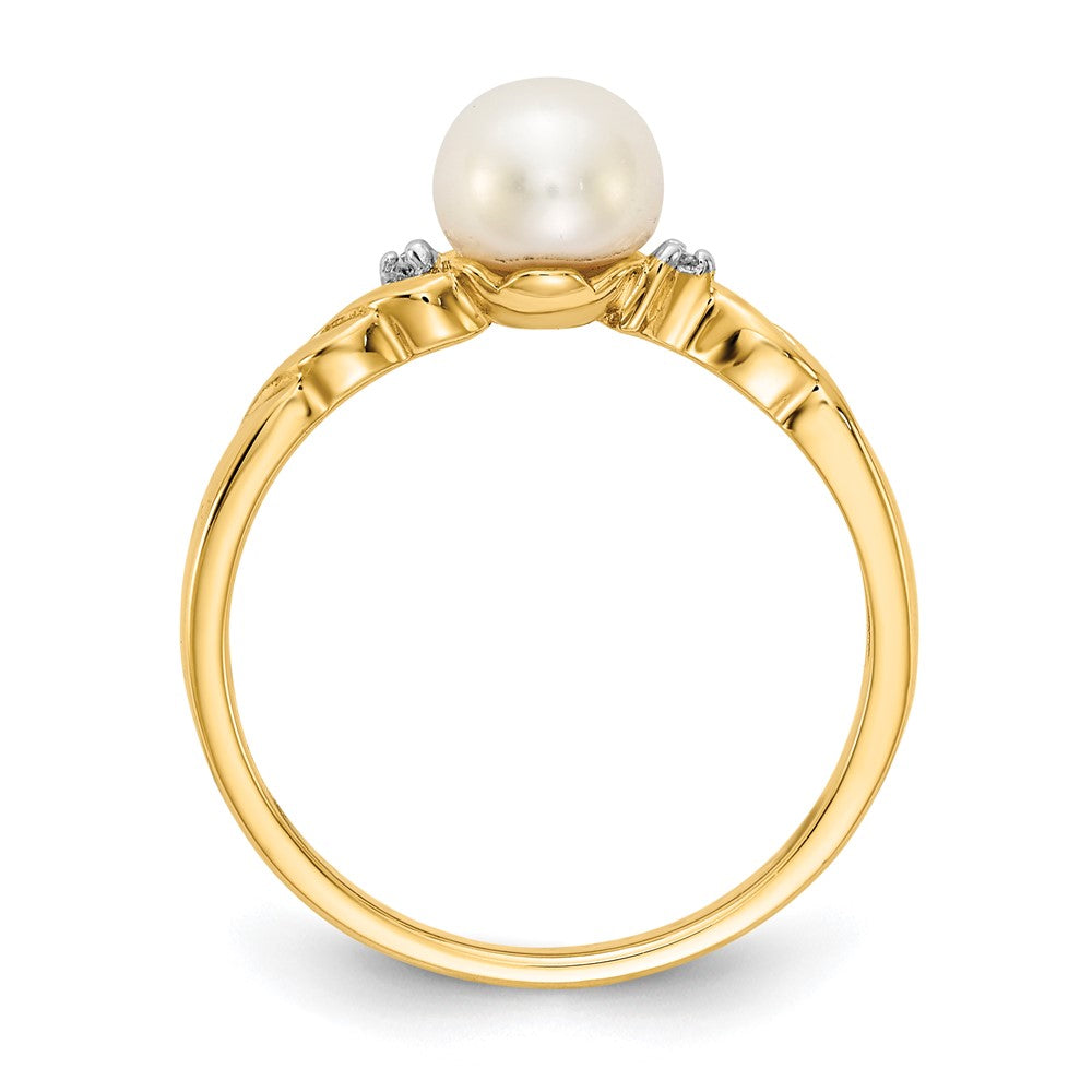 10k White Freshwater Cultured Pearl and Diamond Twist Ring