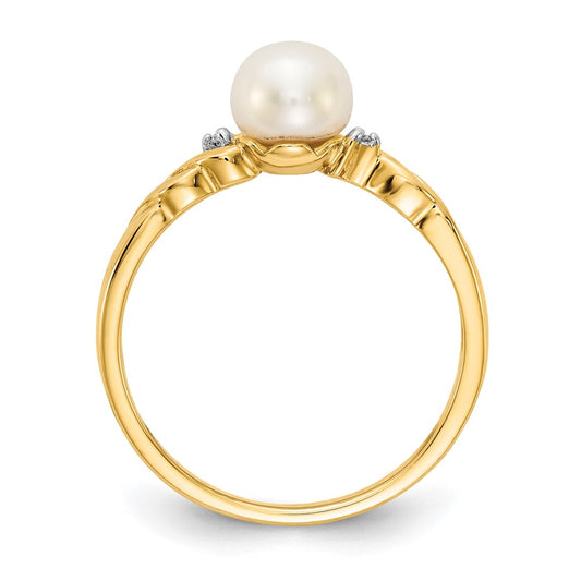 10k White Freshwater Cultured Pearl and Diamond Twist Ring