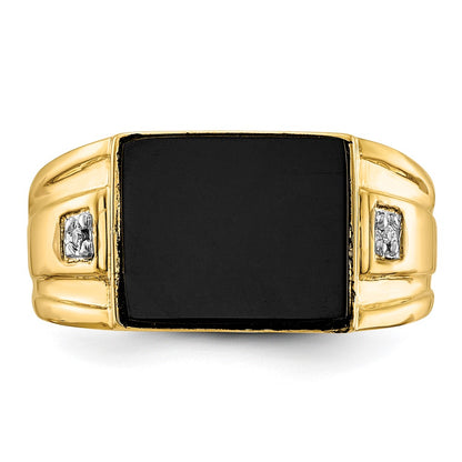 IB Goodman 10k Mens 12x10 Cushion Onyx and Diamond Ring