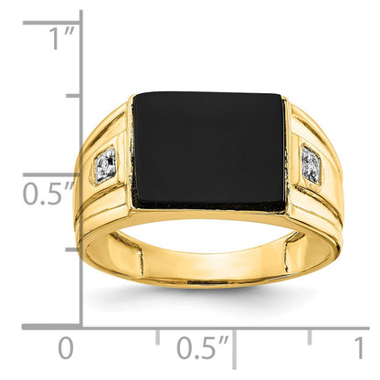 IB Goodman 10k Mens 12x10 Cushion Onyx and Diamond Ring