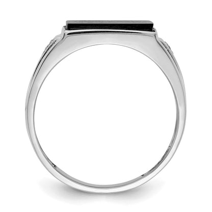 IB Goodman 10k White Gold Mens 12x10 Cushion Onyx and Diamond Ring