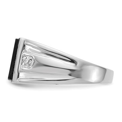 IB Goodman 10k White Gold Mens 12x10 Cushion Onyx and Diamond Ring