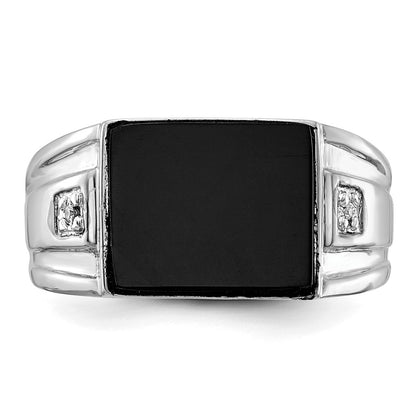 IB Goodman 10k White Gold Mens 12x10 Cushion Onyx and Diamond Ring