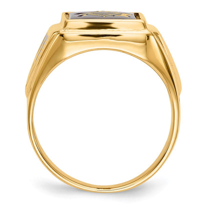 IB Goodman 10k Mens Polished and Textured with Black Enamel and Lab Created Ruby Masonic Ring