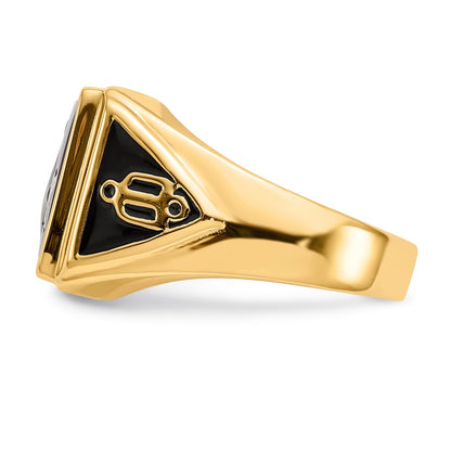 IB Goodman 10k Mens Polished and Textured with Black Enamel and Lab Created Ruby Masonic Ring