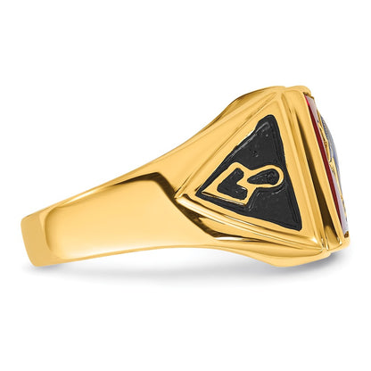 IB Goodman 10k Mens Polished and Textured with Black Enamel and Lab Created Ruby Masonic Ring