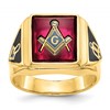 IB Goodman 10k Mens Polished and Textured with Black Enamel and Lab Created Ruby Masonic Ring