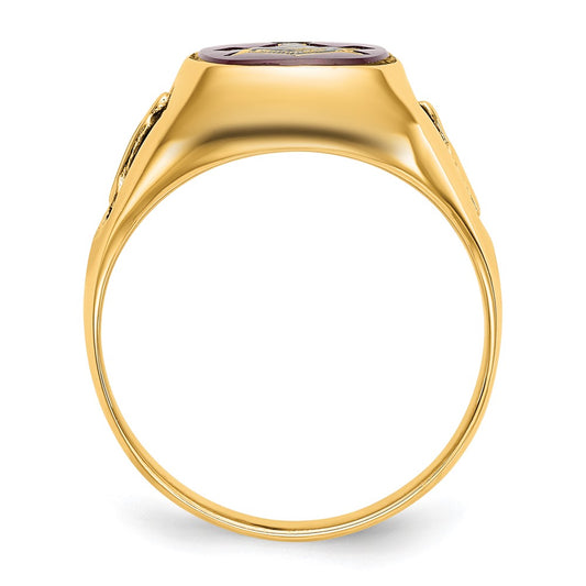 IB Goodman 10k Mens Polished and Textured with Black Enamel and Lab Created Ruby Masonic Ring