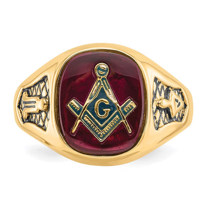 IB Goodman 10k Mens Polished and Textured with Black Enamel and Lab Created Ruby Masonic Ring