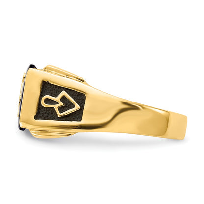 IB Goodman 10k Mens Polished and Textured Black Enamel Imitation Blue Spinel AA Diamond Masonic Ring