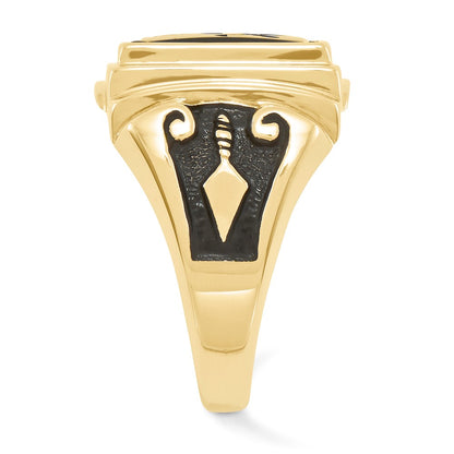 IB Goodman 10k Mens Polished and Textured with Black Enamel and Onyx Masonic Ring