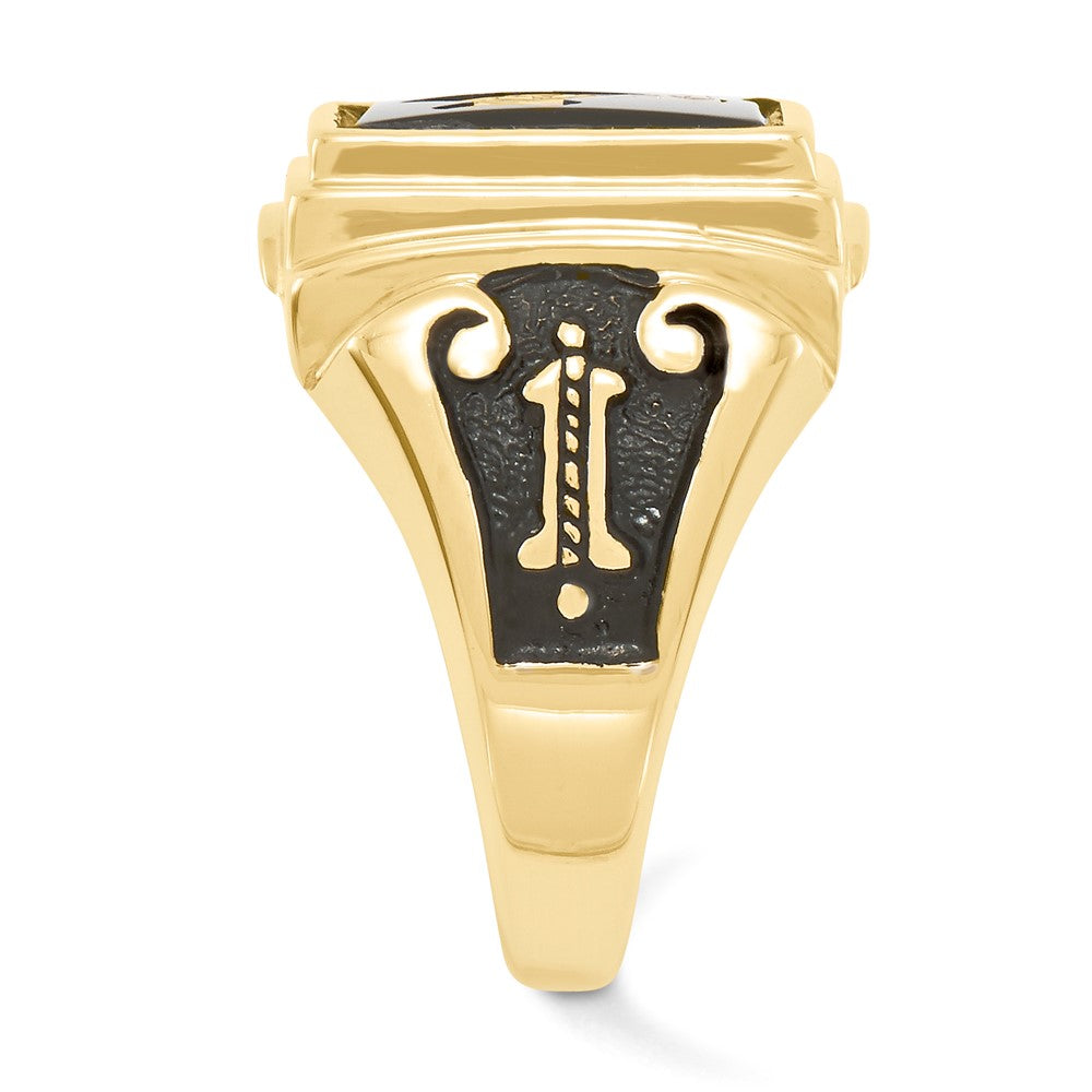 IB Goodman 10k Mens Polished and Textured with Black Enamel and Onyx Masonic Ring