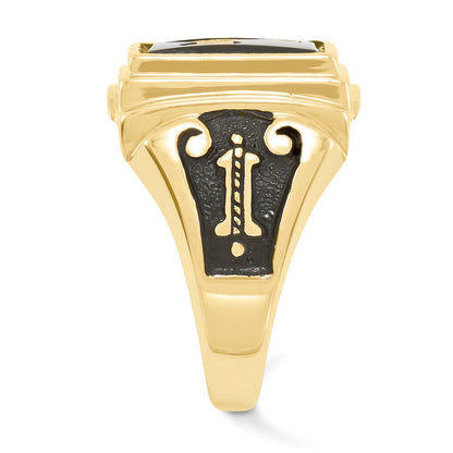 IB Goodman 10k Mens Polished and Textured with Black Enamel and Onyx Masonic Ring