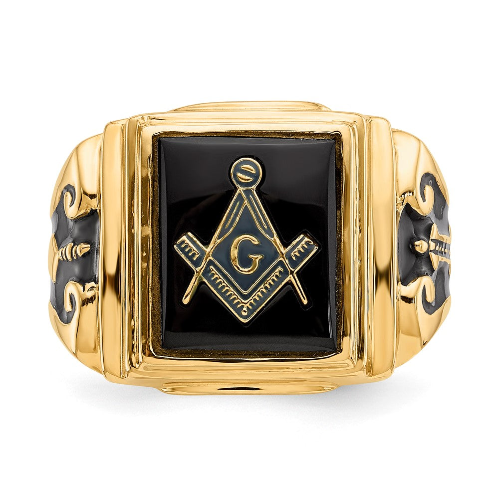 IB Goodman 10k Mens Polished and Textured with Black Enamel and Onyx Masonic Ring