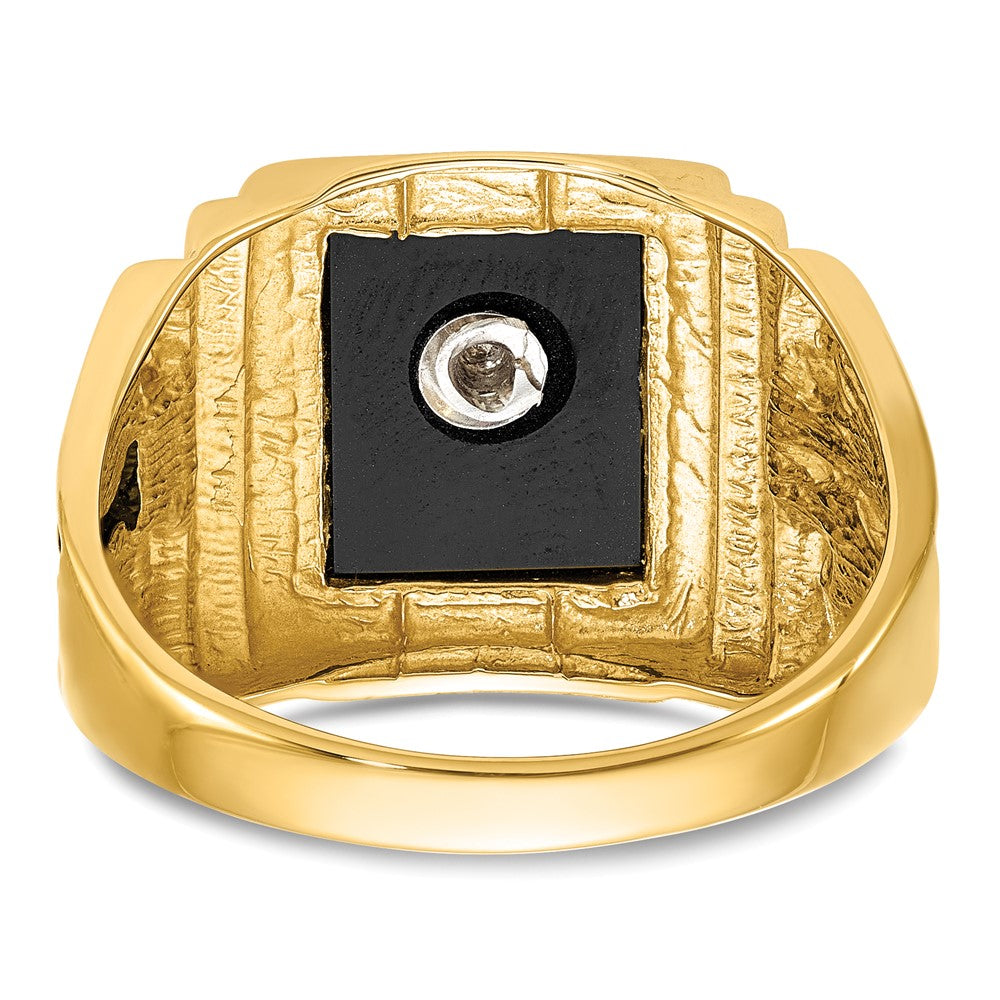 IB Goodman 10k Mens Polished and Textured with Black Enamel and Onyx Masonic Ring