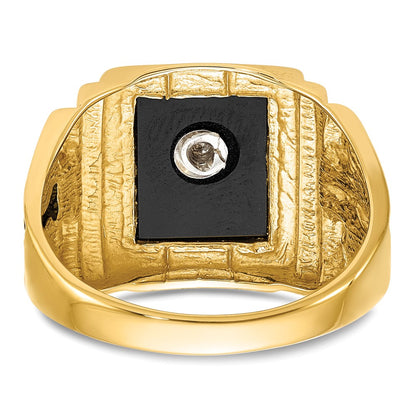 IB Goodman 10k Mens Polished and Textured with Black Enamel and Onyx Masonic Ring
