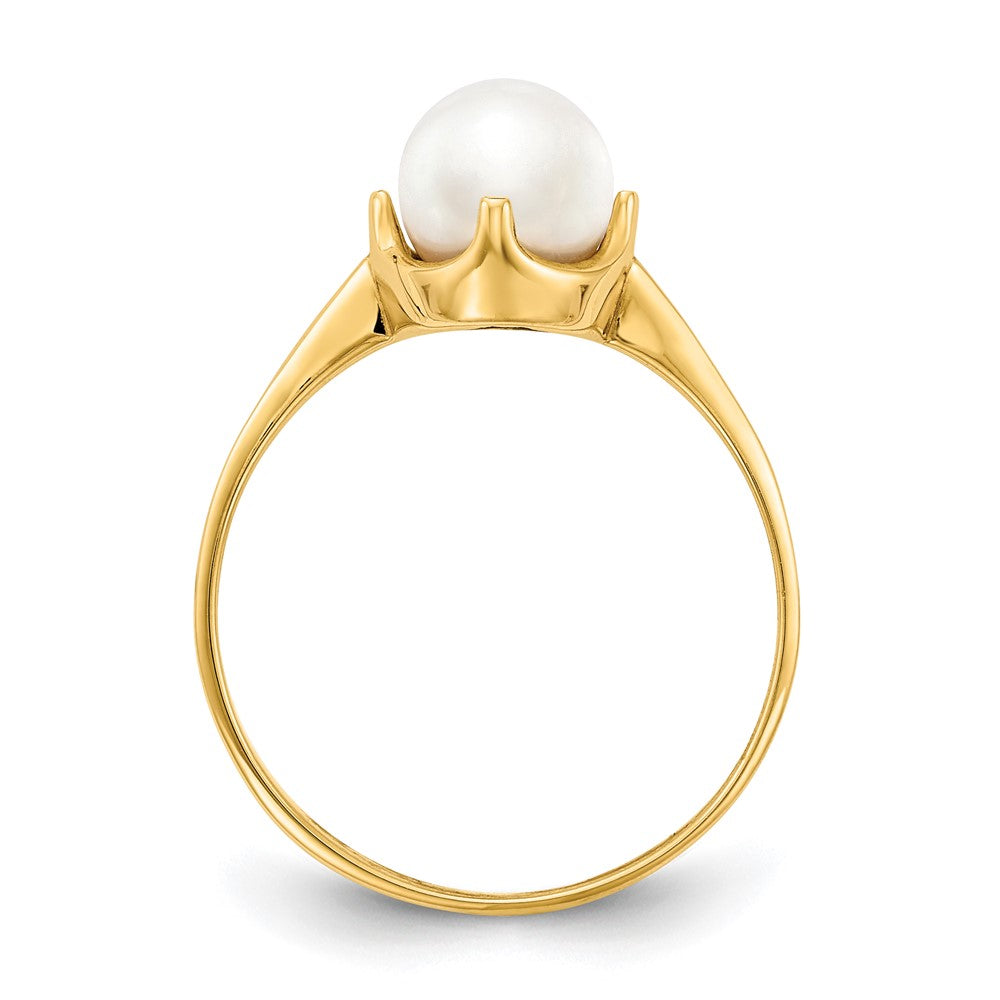 10K 6.5-7mm White Round Freshwater Cultured Pearl Ring