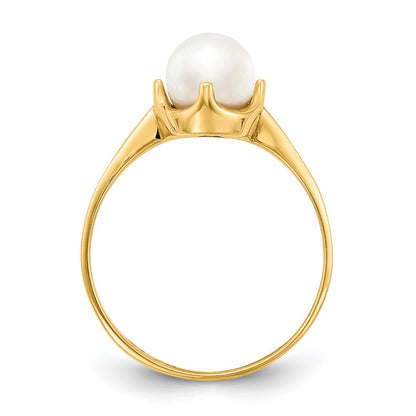 10K 6.5-7mm White Round Freshwater Cultured Pearl Ring