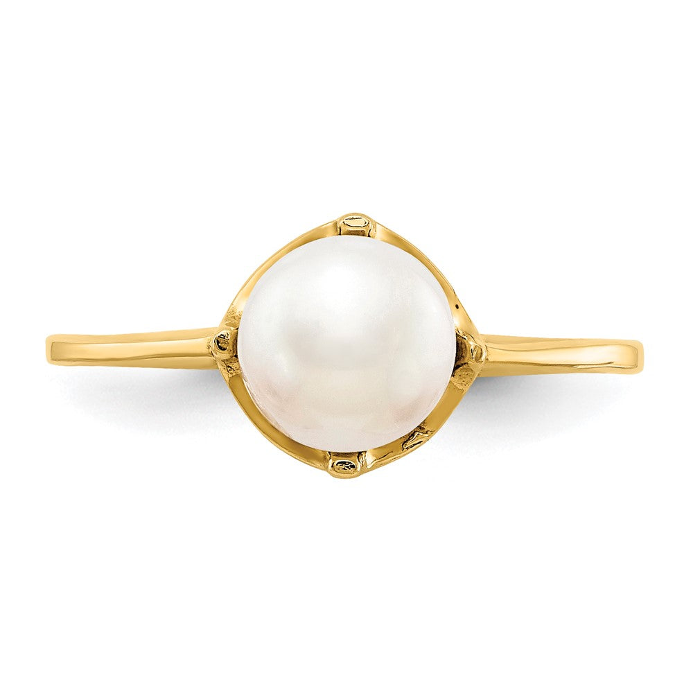 10K 6.5-7mm White Round Freshwater Cultured Pearl Ring