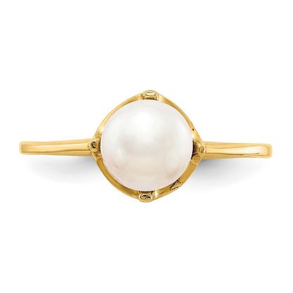 10K 6.5-7mm White Round Freshwater Cultured Pearl Ring